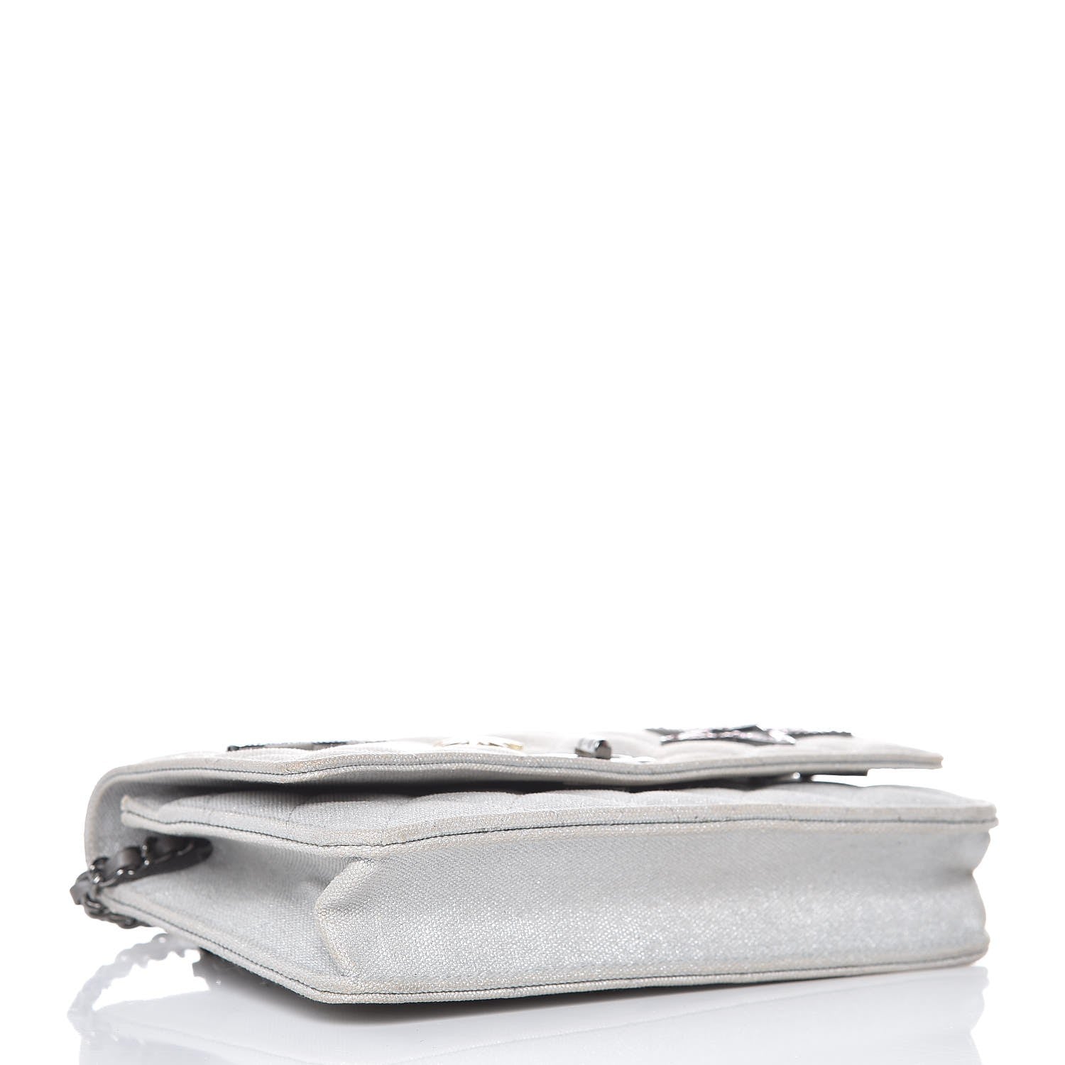 Chanel Metallic Canvas Quilted Space Charms Wallet On Chain WOC Silver 4 of 11