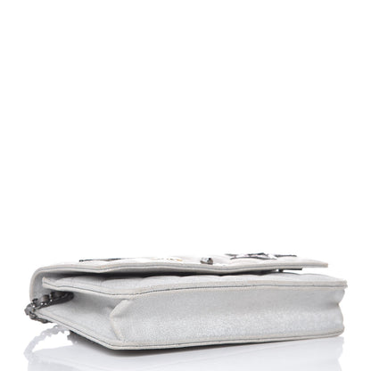 Chanel Metallic Canvas Quilted Space Charms Wallet On Chain WOC Silver 4 of 11
