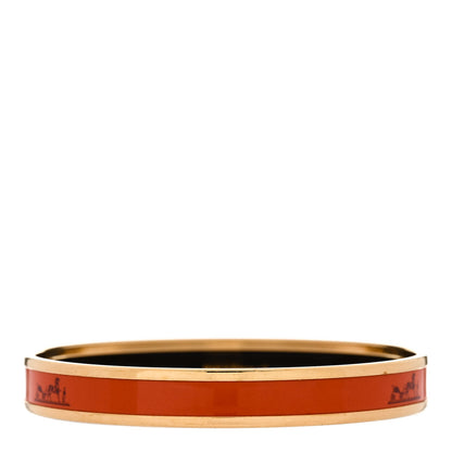 Hermes Enamel Printed Narrow Caleche Bracelet 70 Orange 3 of 6