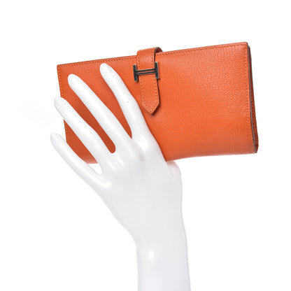 Hermes Chevre Mysore Tri-Fold Bearn Wallet Orange 2 of 8
