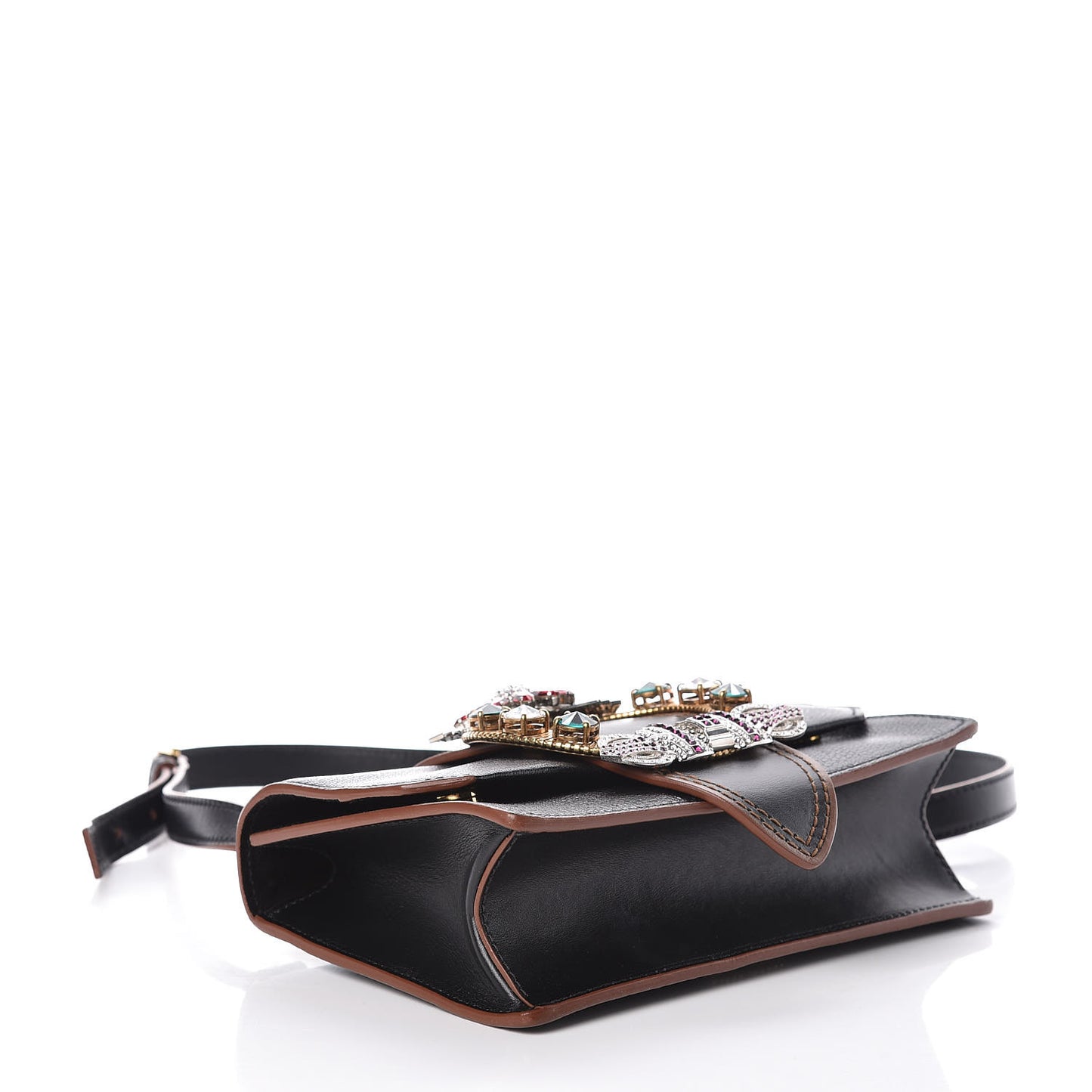 Goatskin Madras Soft Calf Crystal Embellished Shoulder Bag Black