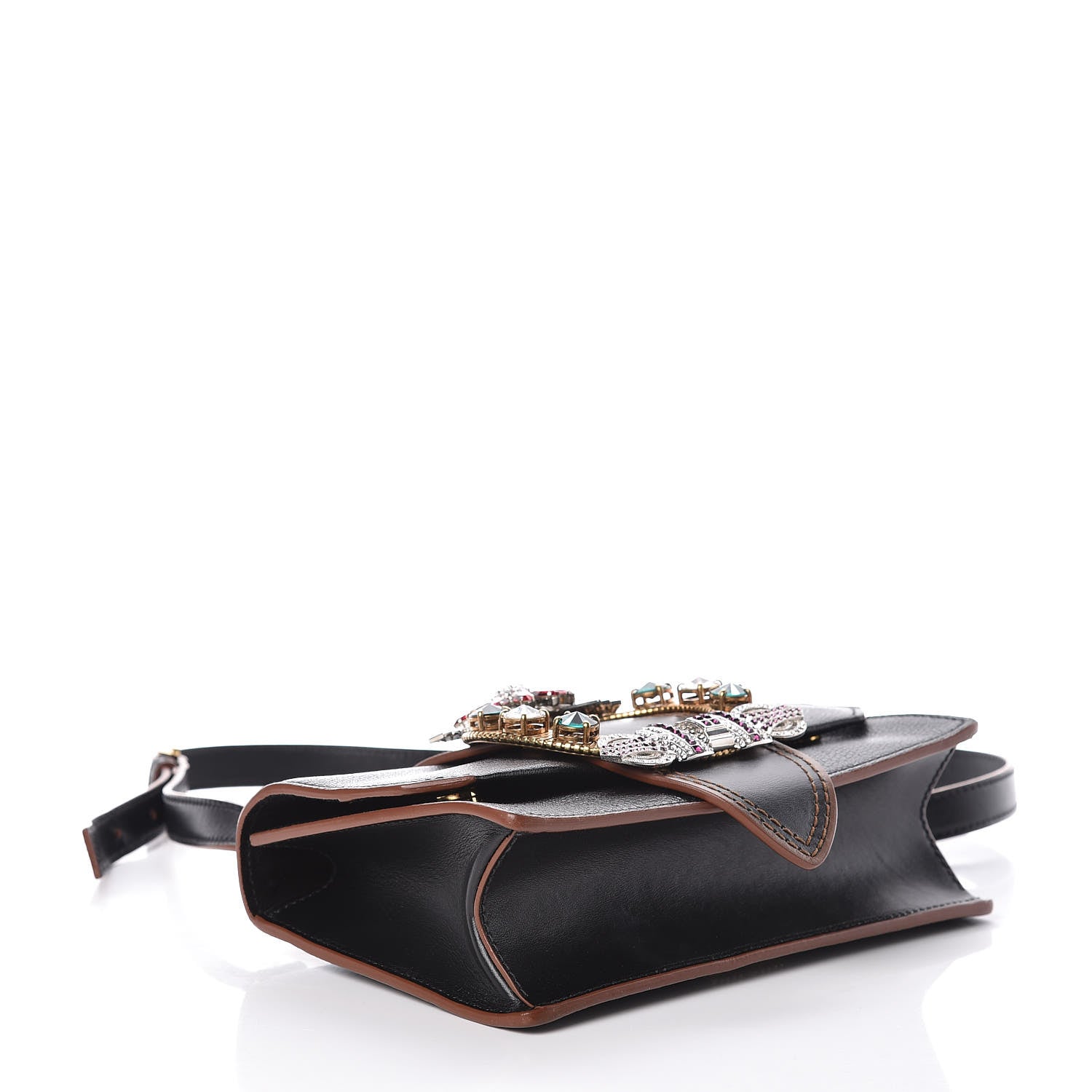 Miu Miu Goatskin Madras Soft Calf Crystal Embellished Shoulder Bag Black 4 of 8