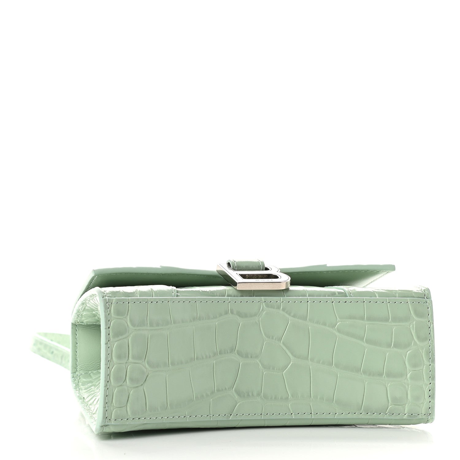 Balenciaga Shiny Calfskin Crocodile Embossed Hourglass Top Handle Bag XS Light Green 4 of 10