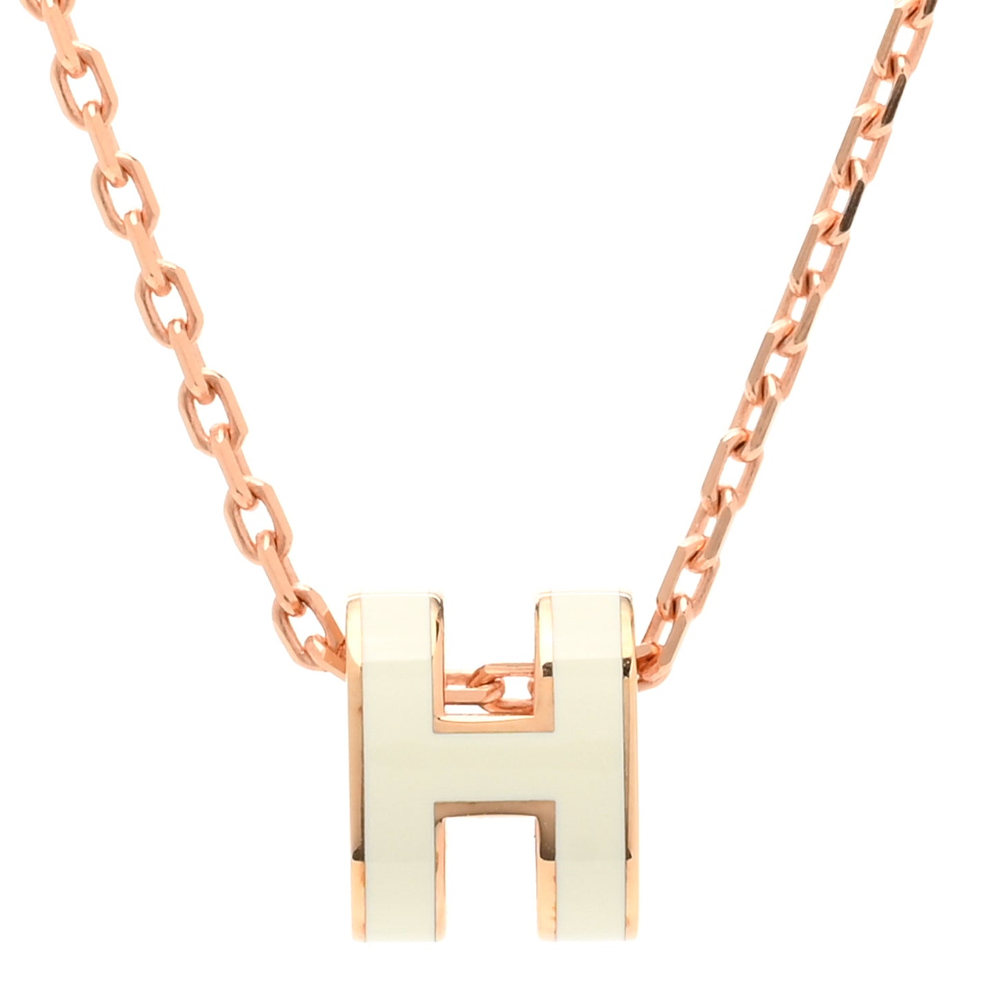 Lacquered Rose Gold Mini Pop H Pendant Necklace White