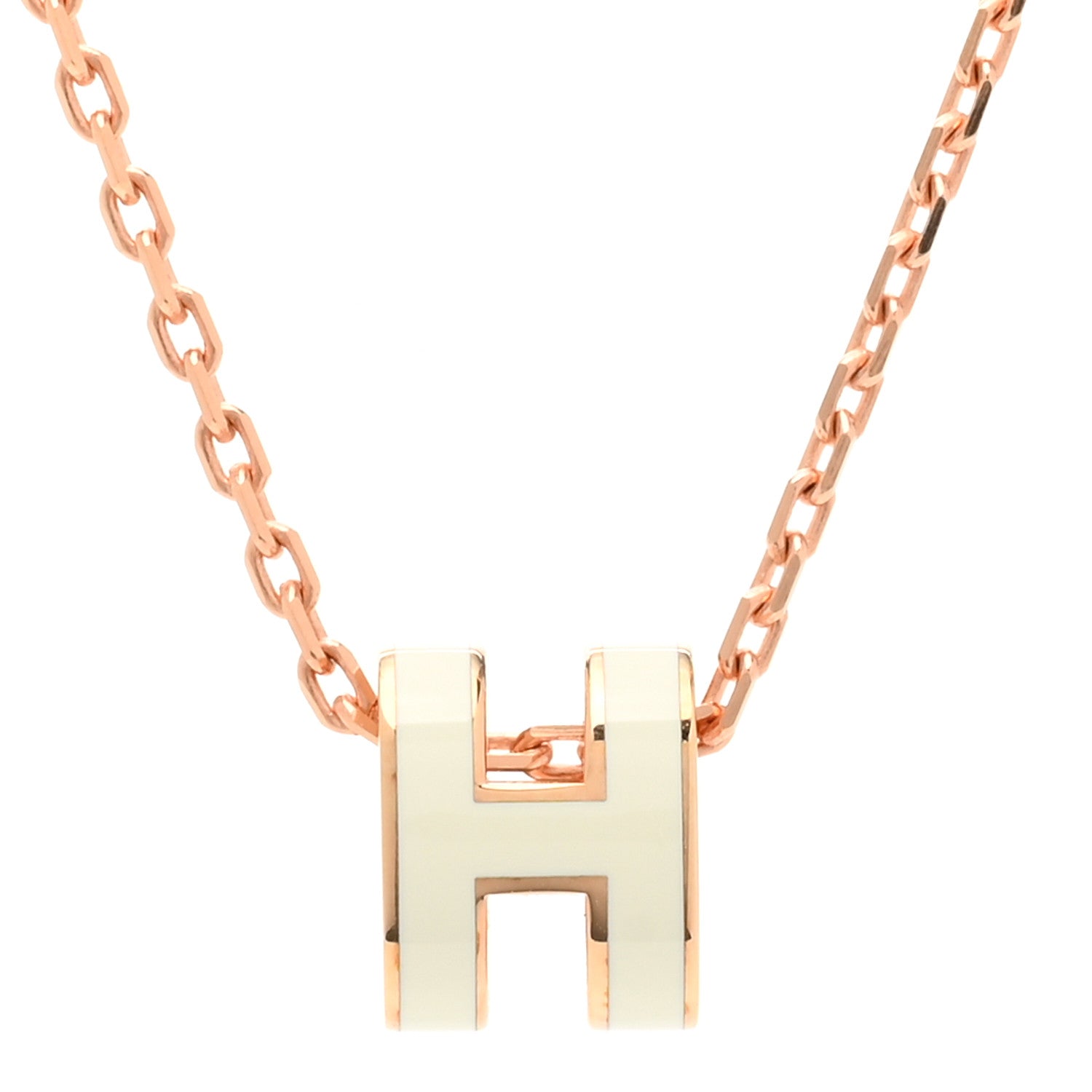 Hermes Lacquered Rose Gold Mini Pop H Pendant Necklace White 4 of 8