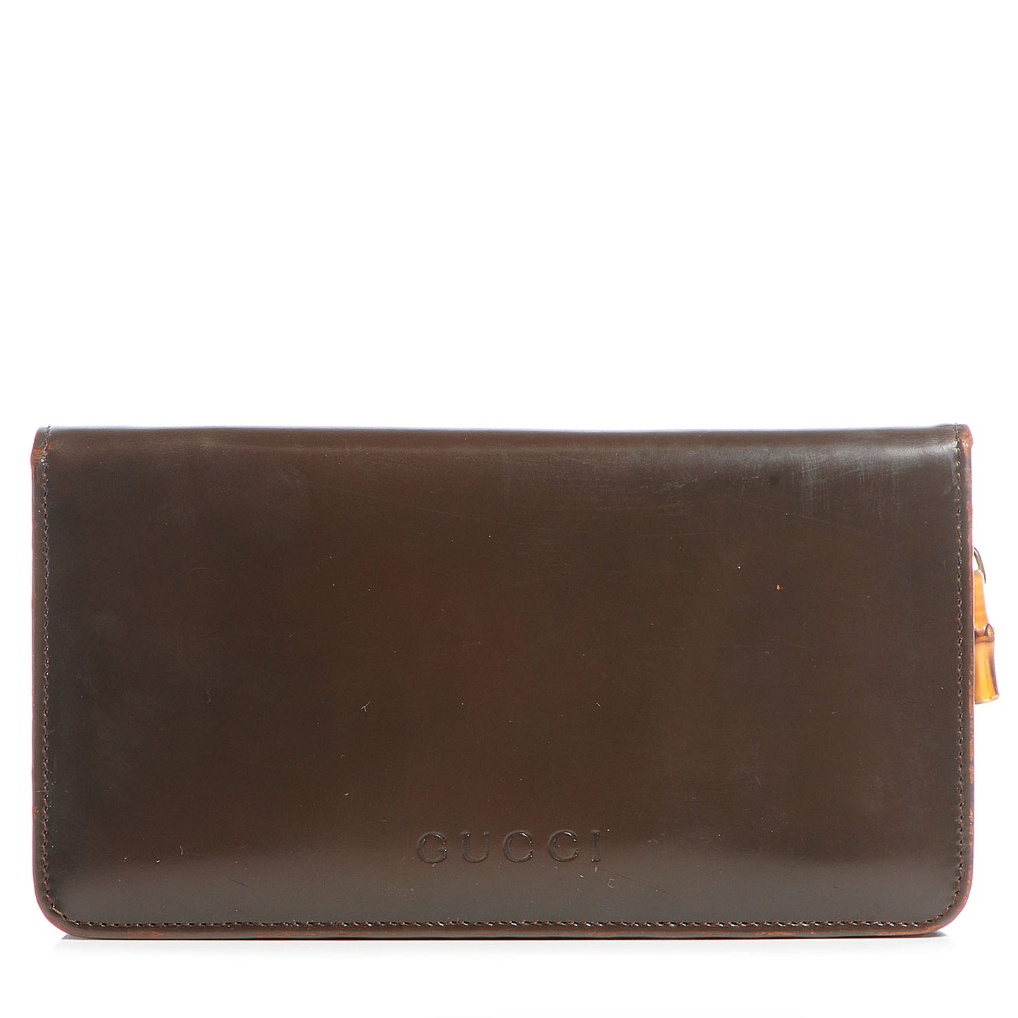 Leather Zip Around Bamboo Wallet Brown
