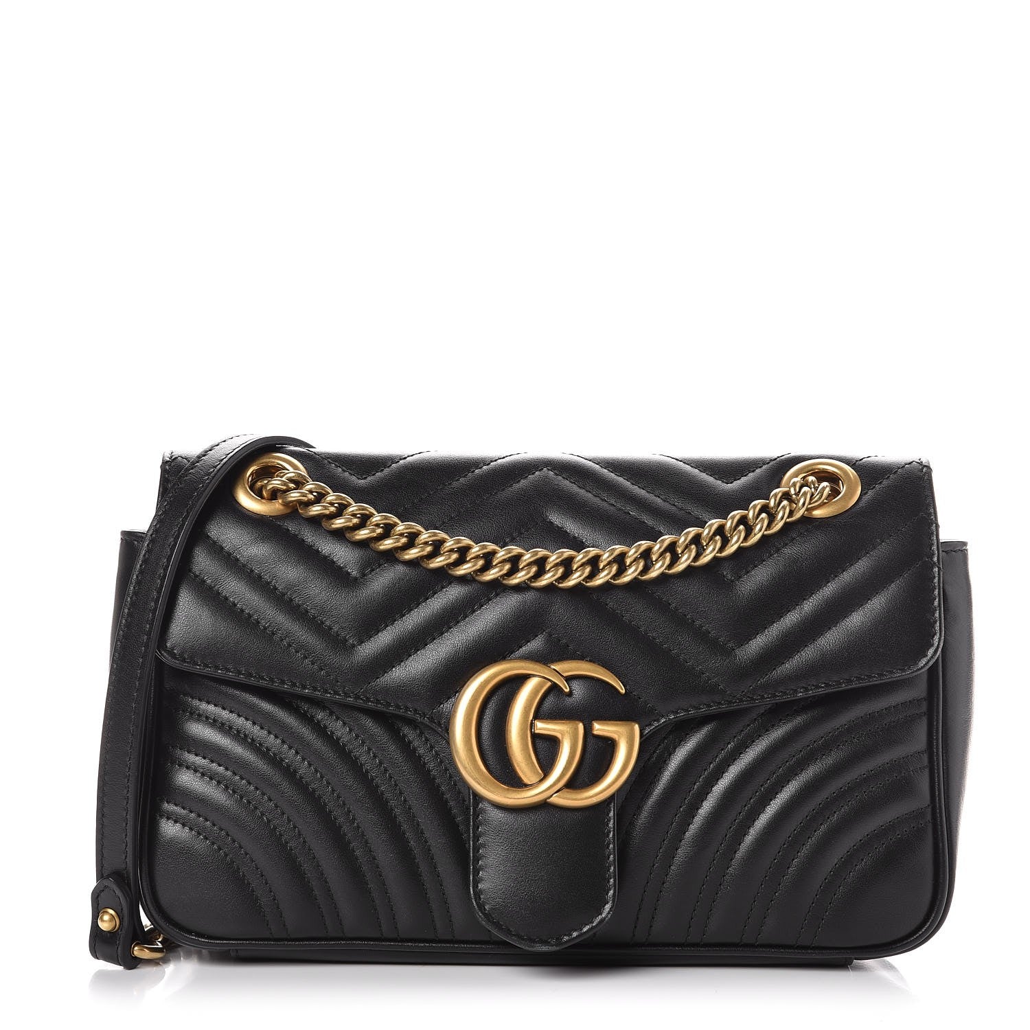 Gucci Calfskin Matelasse Small GG Marmont Shoulder Bag Black 1 of 9