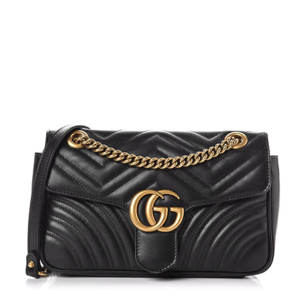 Gucci Calfskin Matelasse Small GG Marmont Shoulder Bag Black 1 of 9