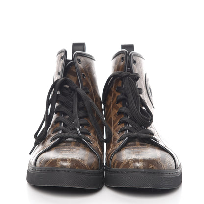 Fendi Glazed Fabric FF 1974 Stamp Patch High Top Sneakers 38.5 Mogano Panna Black 2 of 12