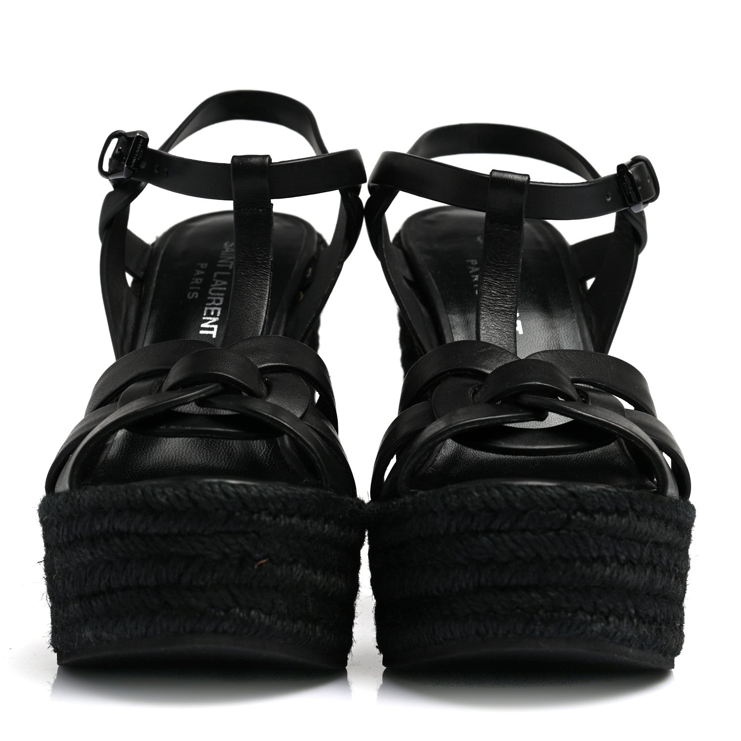 Saint Laurent Calfskin 85 Platform Espadrille Wedge Sandals 36 Black 2 of 6