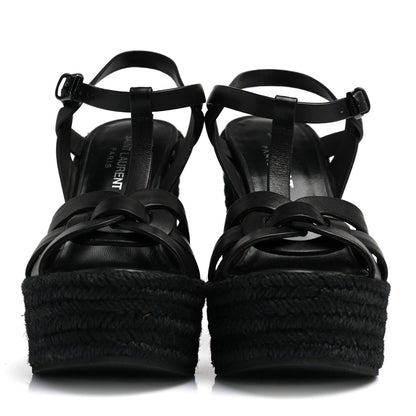 Saint Laurent Calfskin 85 Platform Espadrille Wedge Sandals 36 Black 2 of 6