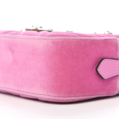 Gucci Velvet Matelasse Marquise Crystals Mini GG Marmont Chain Shoulder Bag Malva 9 of 12