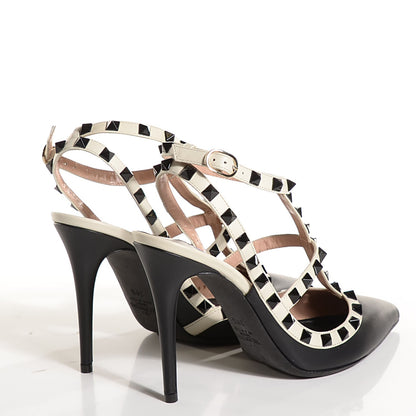 Valentino Garavani Nappa Rockstud Ankle Strap 100mm Pumps 38.5 Black Light Ivory 4 of 8