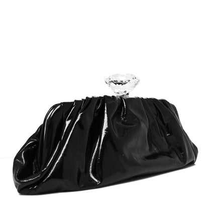 Chanel Vinyl Diamond Kiss Lock Clutch Black 3 of 14