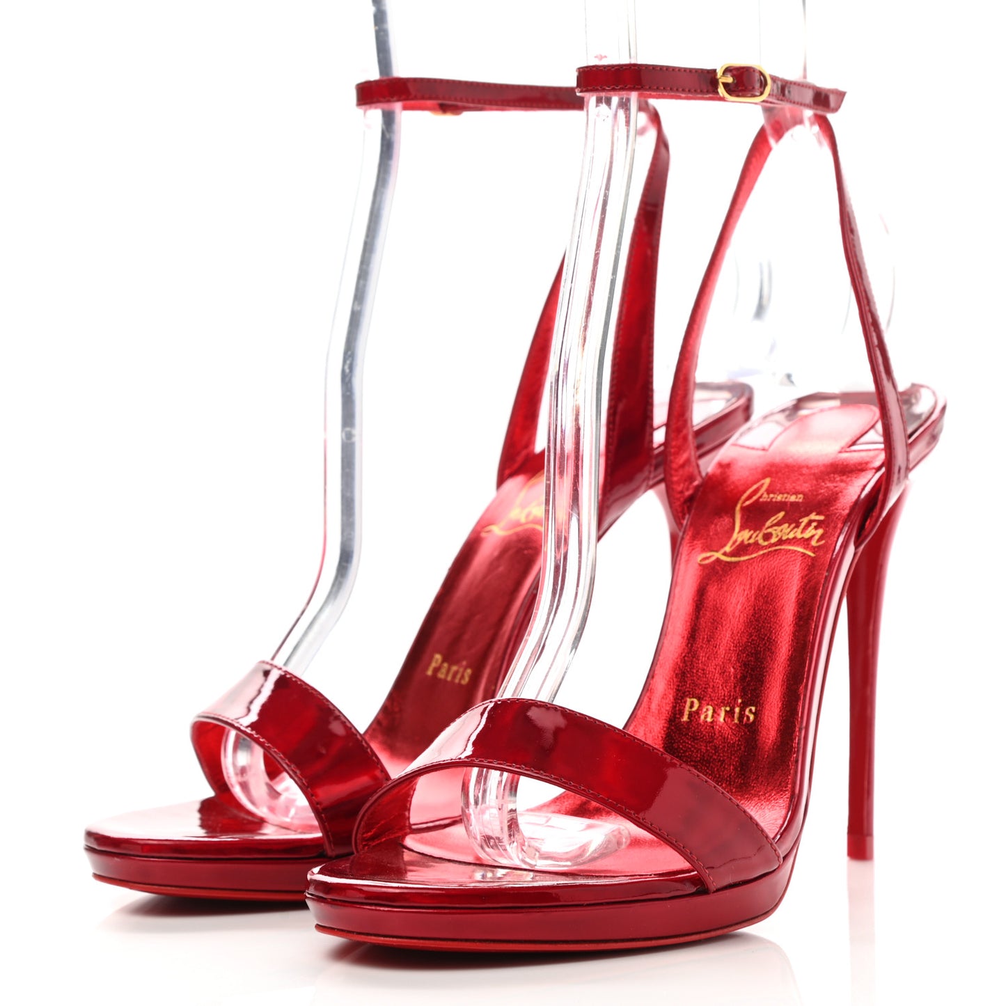 Shiny Patent Calfskin Queen Psych Loubi Ankle Strap Sandals 37.5 Red