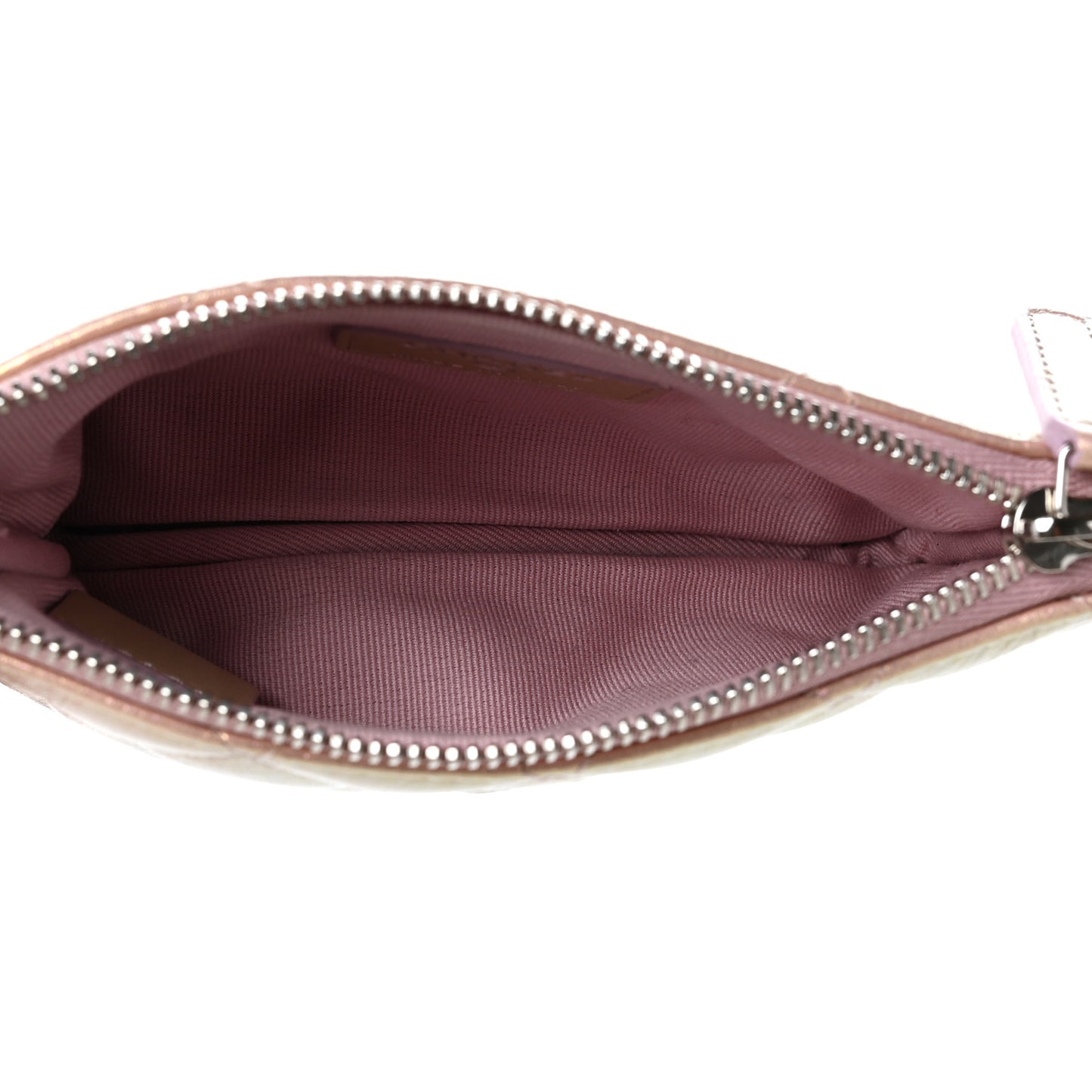 Iridescent Calfskin Quilted Small Cosmetic Case Pink