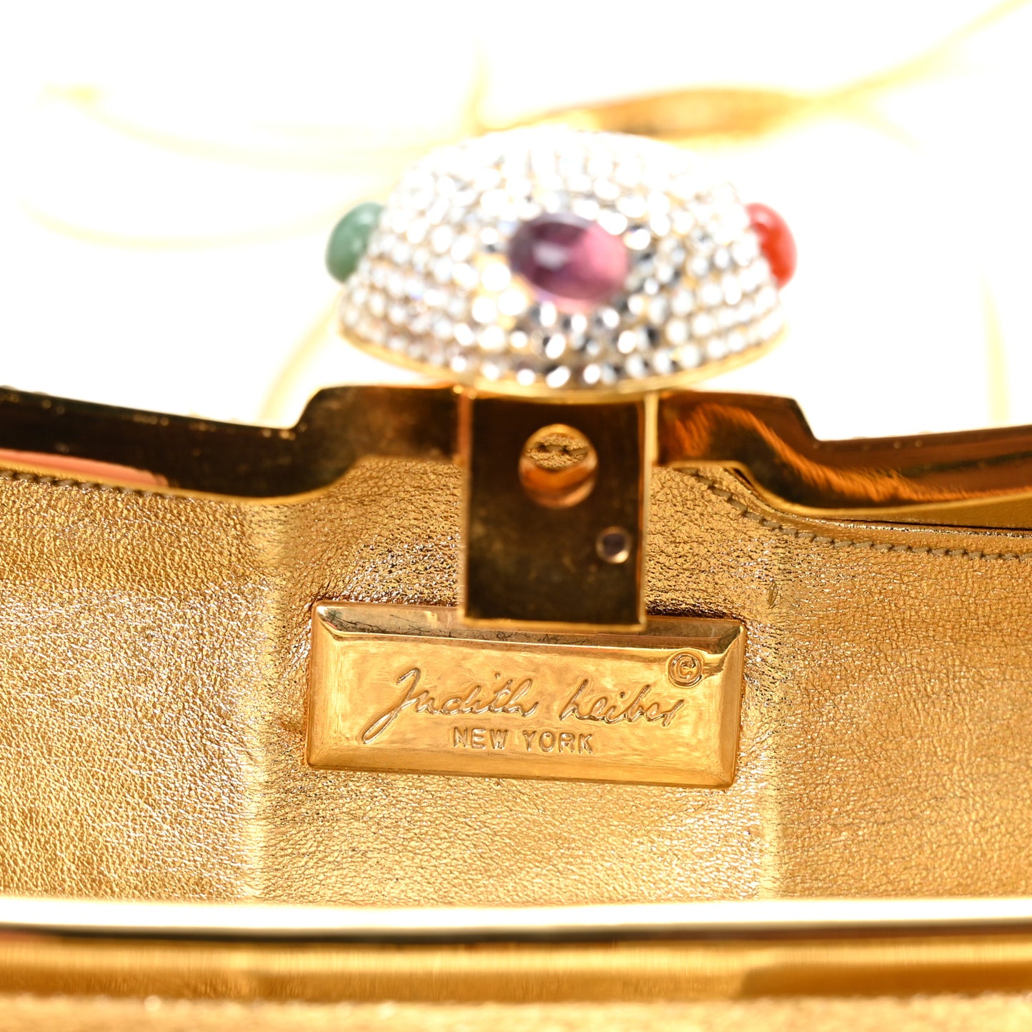 Crystal Bow Minaudiere Clutch Gold