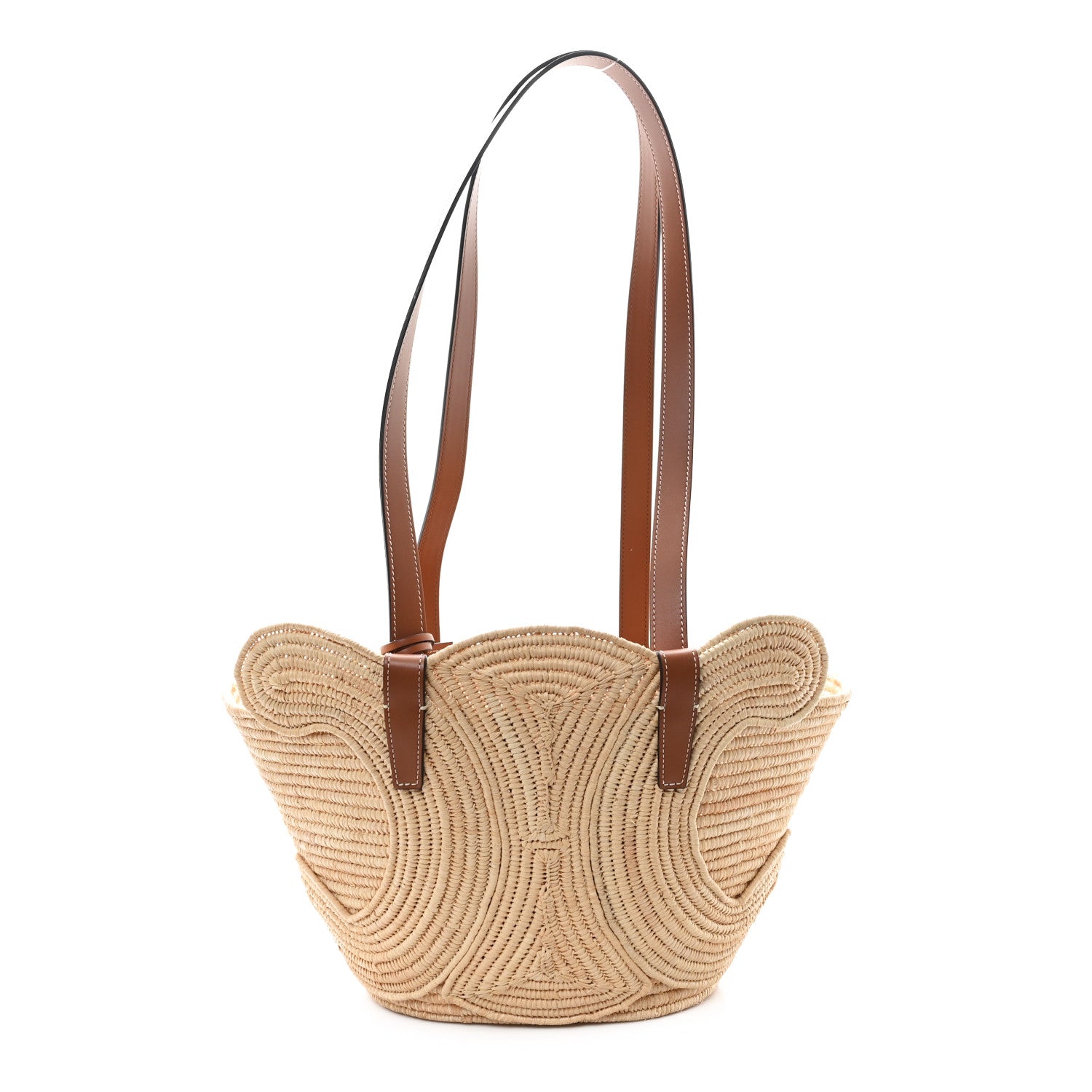 Celine Braided Raffia Calfskin Triomphe Small Panier Tan 1752550