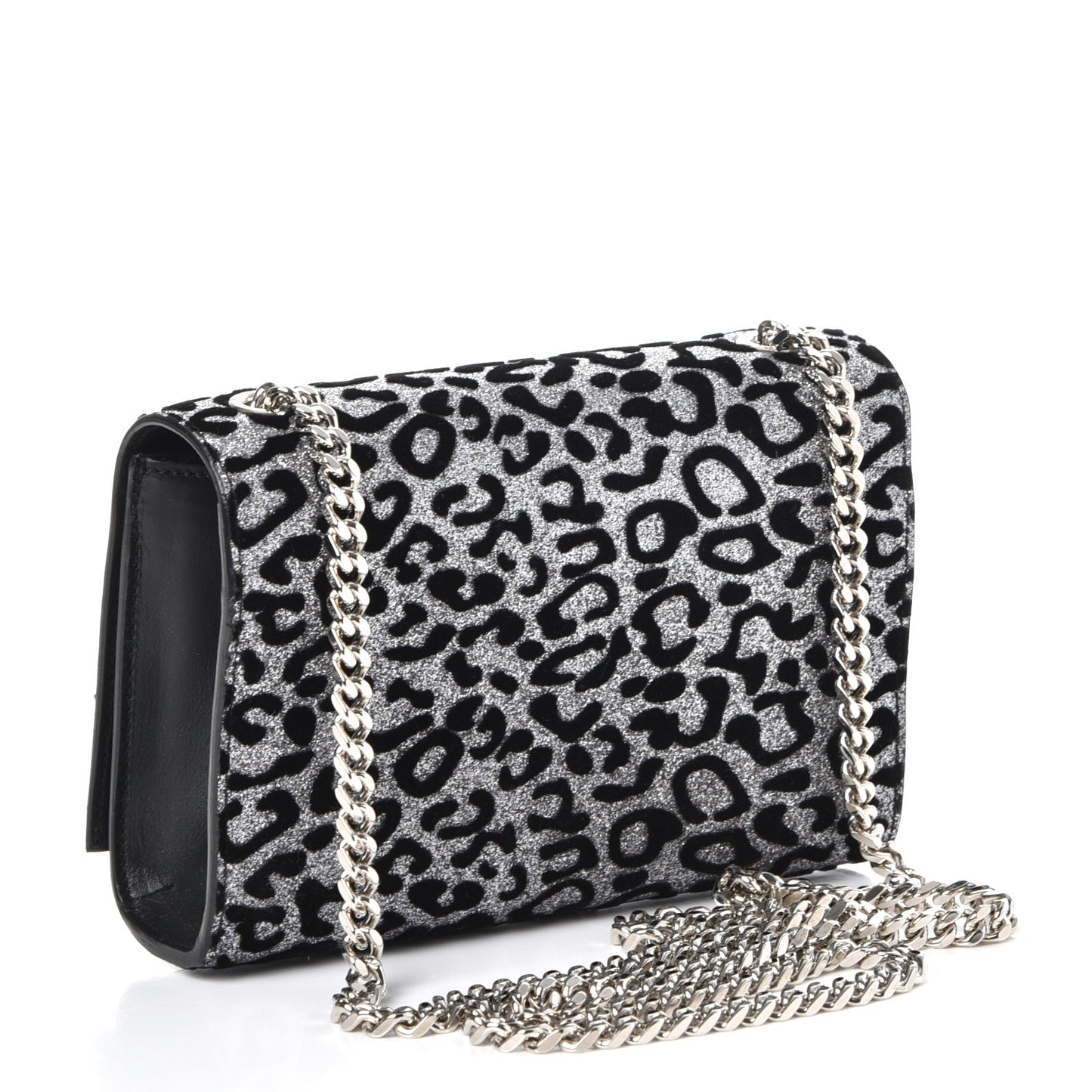 Glitter Leopard Small Monogram Kate Tassel Satchel Platine Black