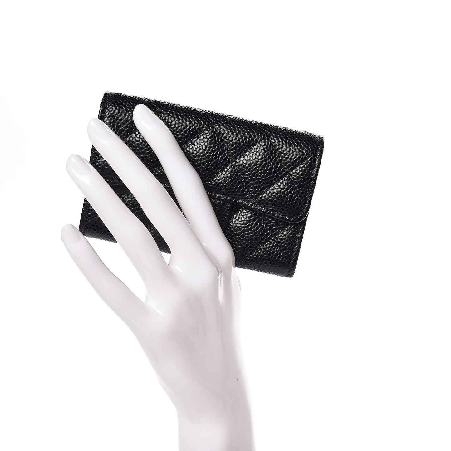 Caviar Quilted Flap Card Holder Black