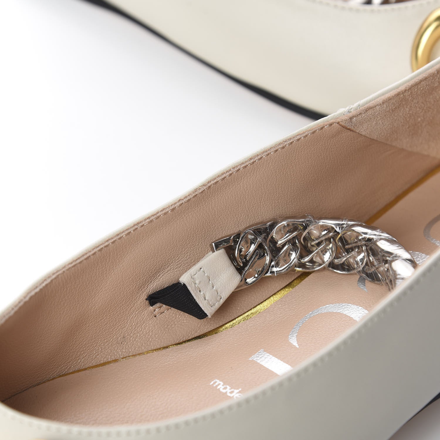 Gucci Nappa Lumiere Deva Horsebit Chain Embellished Flats 36 Dusty White 6 of 14