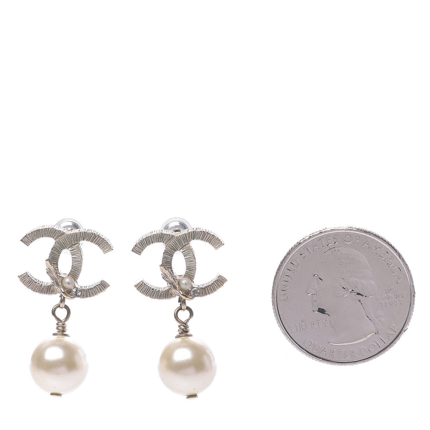 Crystal Pearl CC Drop Leaf Earrings Gold