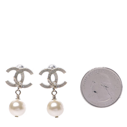 Chanel Crystal Pearl CC Drop Leaf Earrings Gold 2 of 7