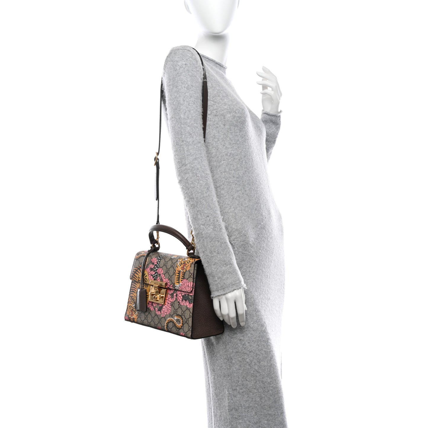 GG Supreme Monogram Bengal Small Padlock Top Handle Bag Beige Pink