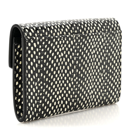 Saint Laurent Calfskin Lambskin Snakeskin Embossed Small Monogram Envelope Wallet Black White 3 of 8