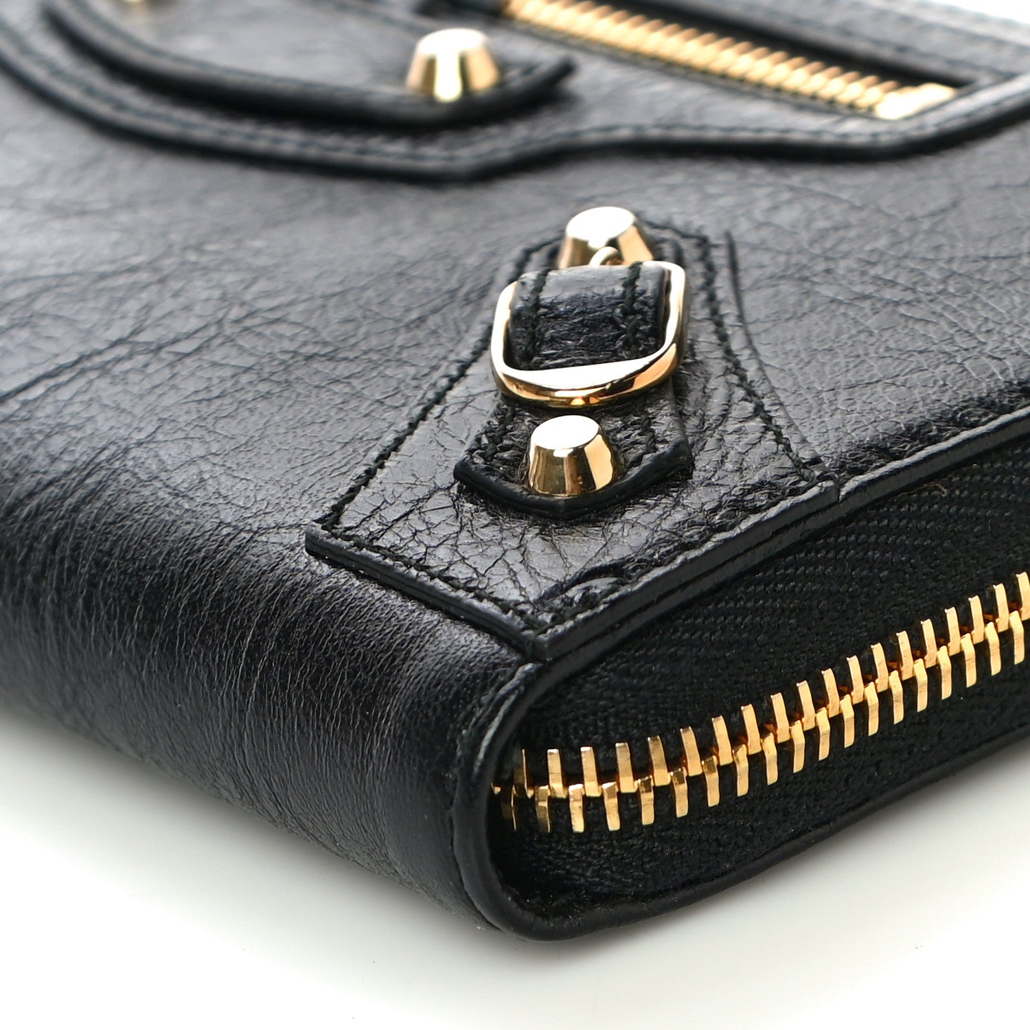 Balenciaga Agneau Classic Gold Hardware Continental Zip Around Wallet Black 9 of 9