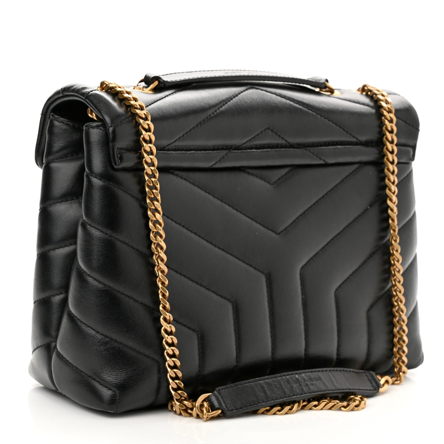 Calfskin Y Quilted Monogram Small Loulou Chain Satchel Black