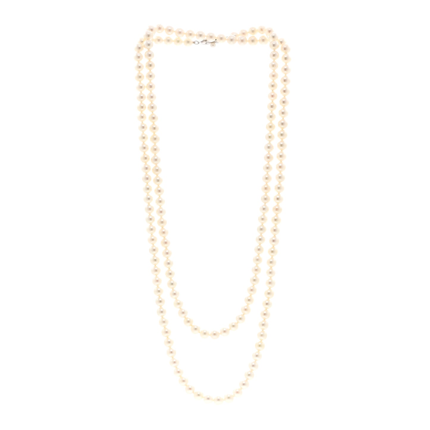 14K White Gold Akoya Cultured Pearl 6.5-7mm Double Strand Necklace