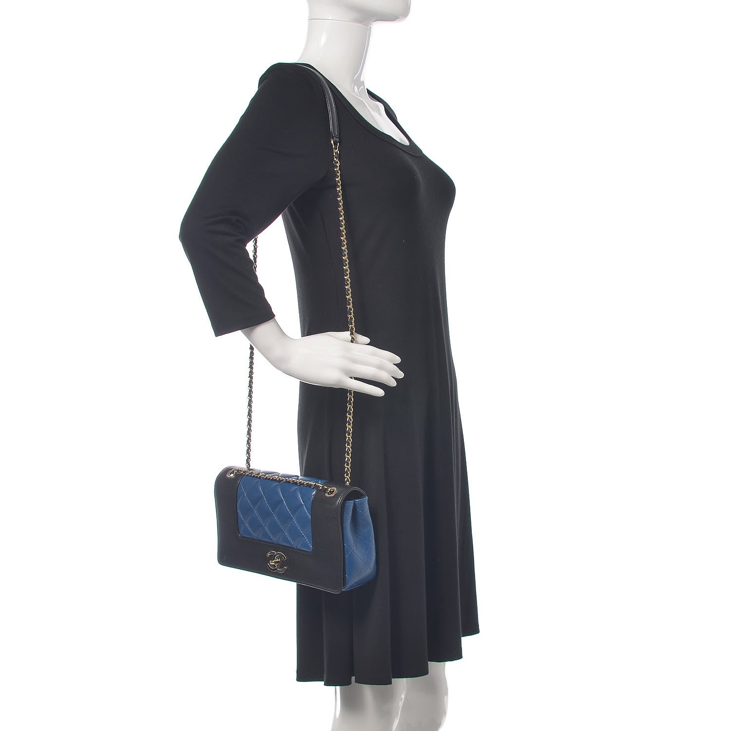 Chanel Sheepskin Quilted Small Mademoiselle Flap Black Blue 2 of 14