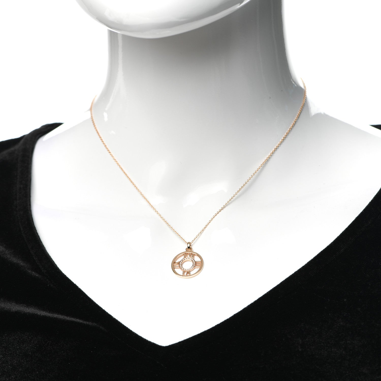 Tiffany 18K Rose Gold Diamond Small Atlas Open Pendant Necklace 2 of 6