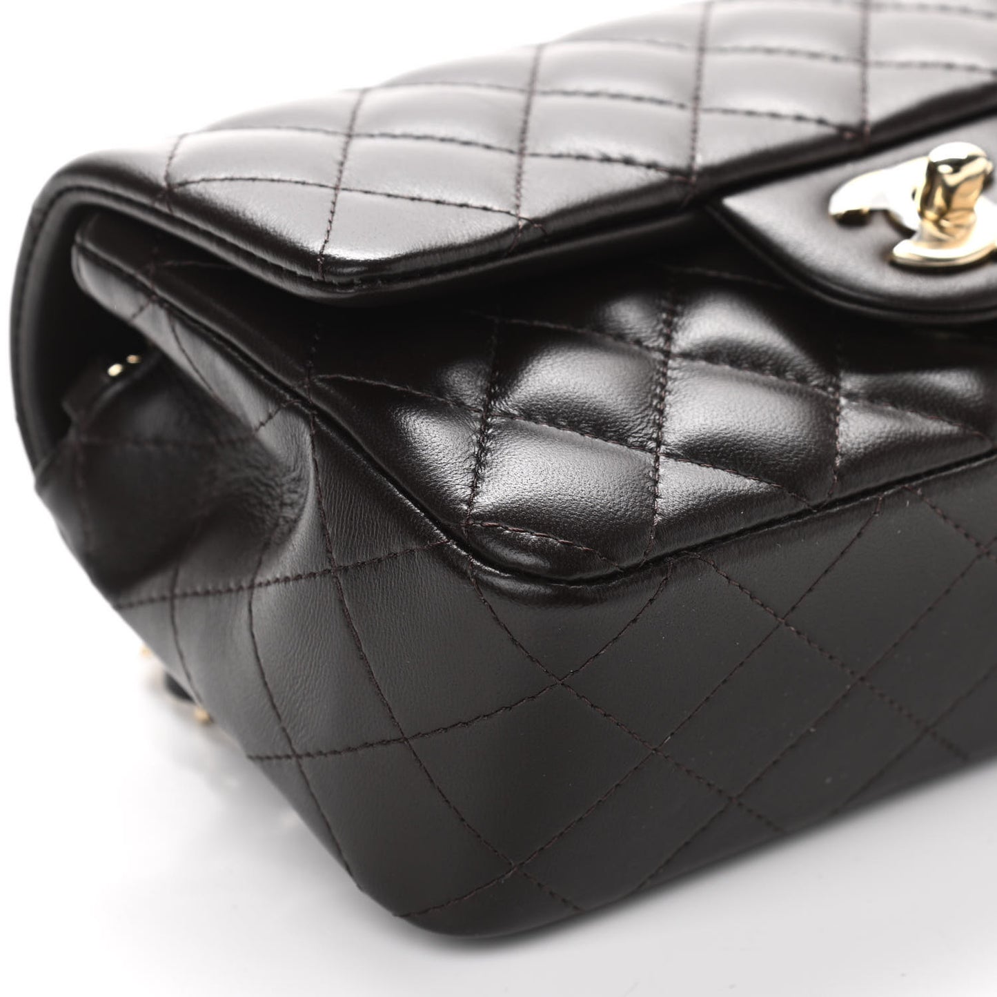 Lambskin Quilted Mini Rectangular Flap Dark Brown