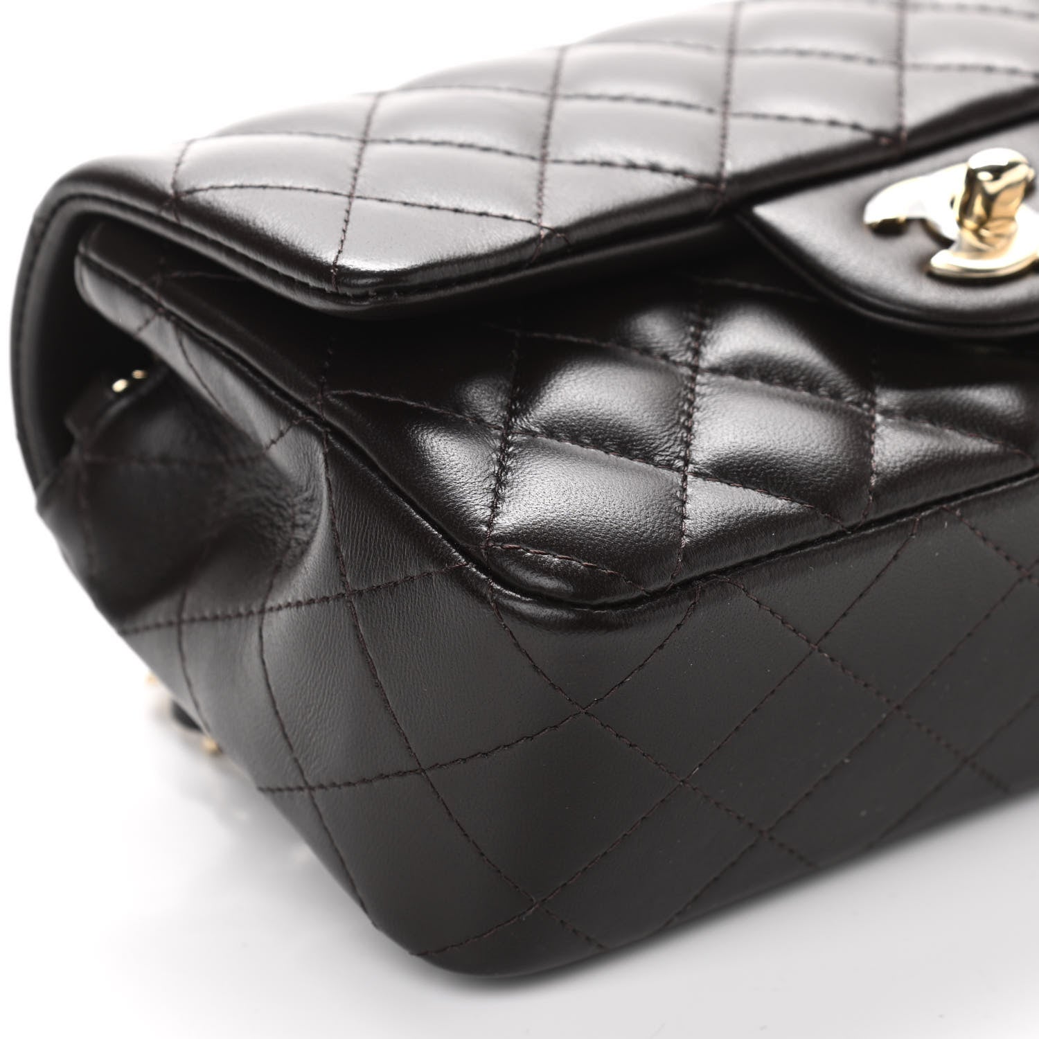 Chanel Lambskin Quilted Mini Rectangular Flap Dark Brown 9 of 10