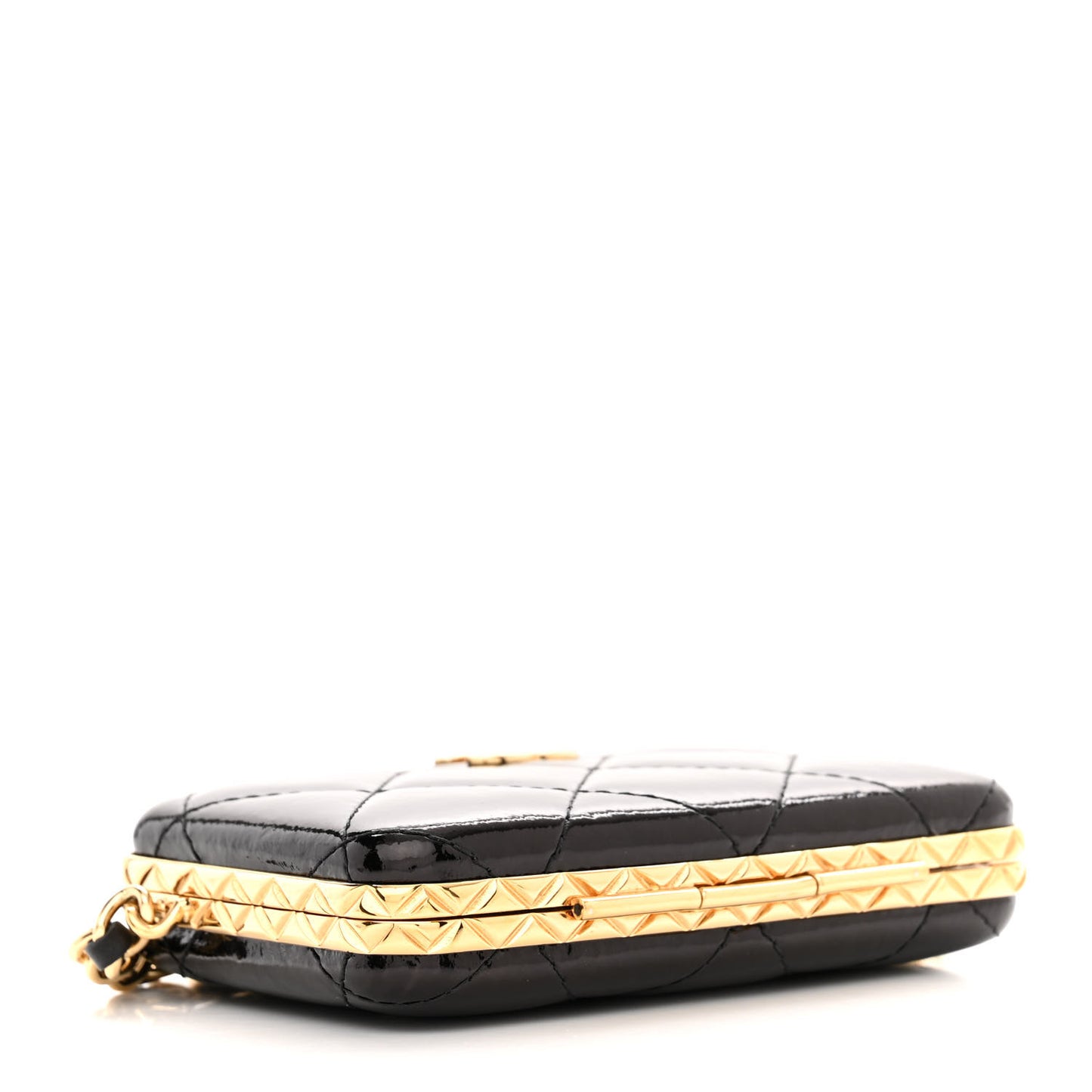 Glazed Goatskin Quilted Small Box With Chain Black