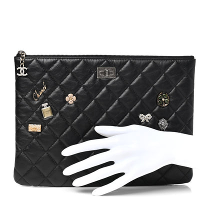 Chanel Aged Calfskin Quilted Medium Lucky Charms Cosmetic Case Black 2 of 8