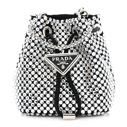 Prada Satin Crystal Metal Triangle Logo Mini Drawcord Pouch Shoulder Bag Cristal 1 of 12