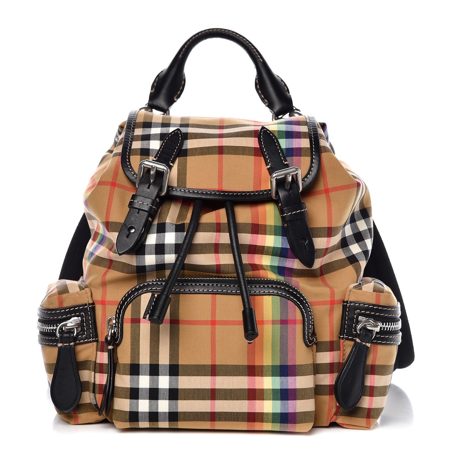 Vintage Rainbow Check Small Rucksack Backpack Antique Yellow