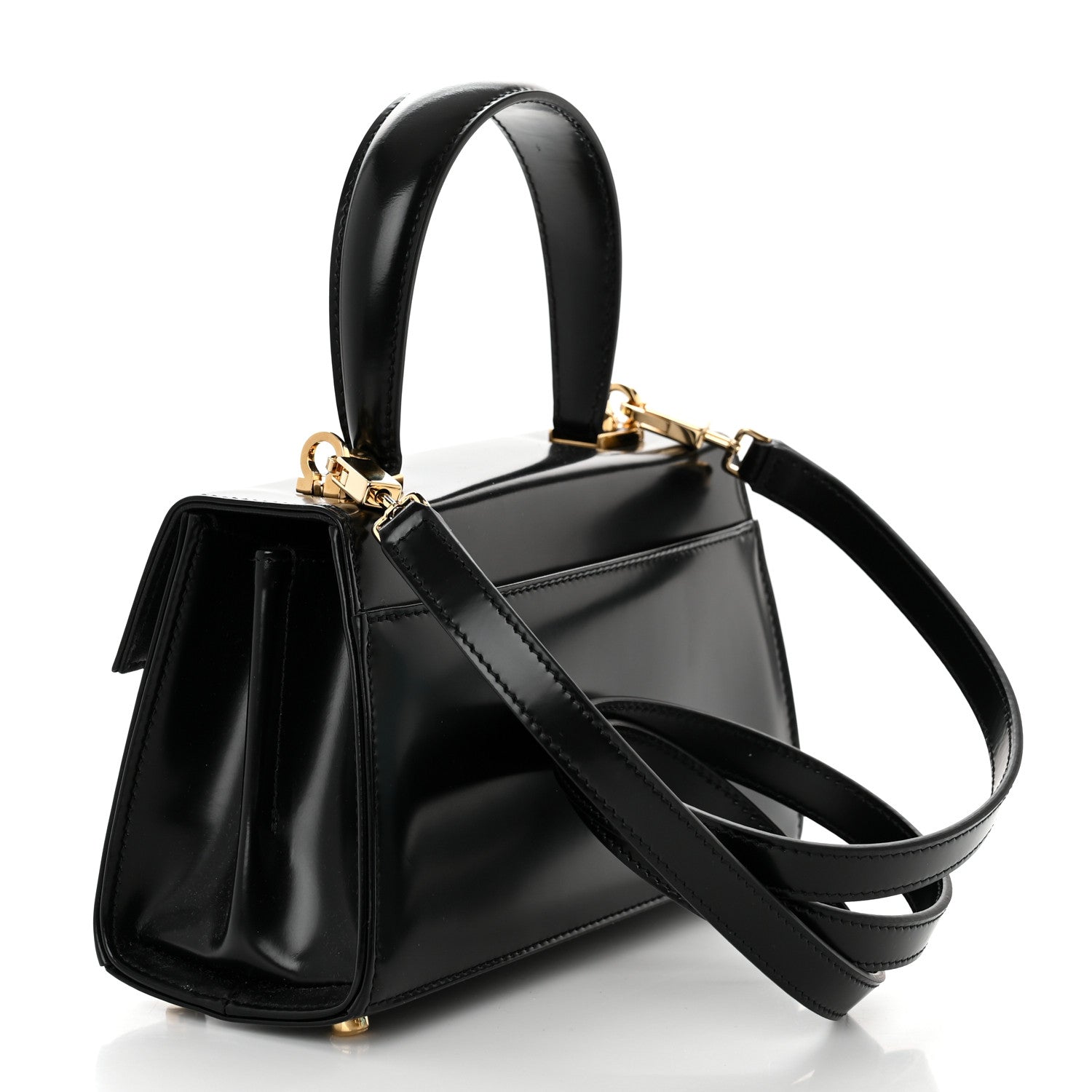 Salvatore Ferragamo Brushed Off Calfskin Iconic Top Handle Bag Black 3 of 10