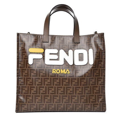 Fendi X FILA Glazed Fabric FF 1974 Mania Shopping Tote Bag Mogano Panna White 1 of 10