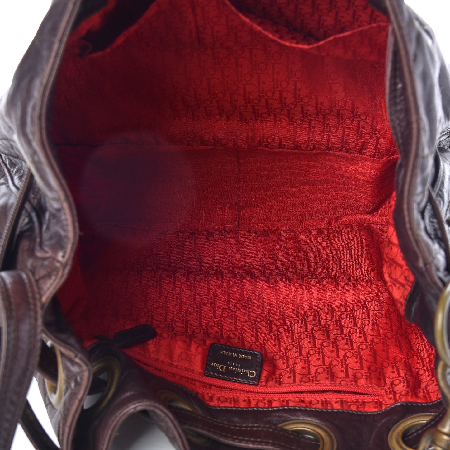 Lambskin Cannage Drawstring Bag Dark Brown