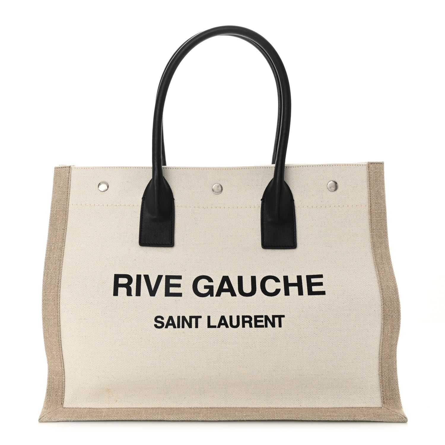 Saint Laurent Linen Calfskin Small Rive Gauche Tote Greggio Natural 1 of 11
