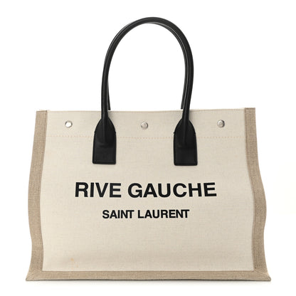 Saint Laurent Linen Calfskin Small Rive Gauche Tote Greggio Natural 1 of 11