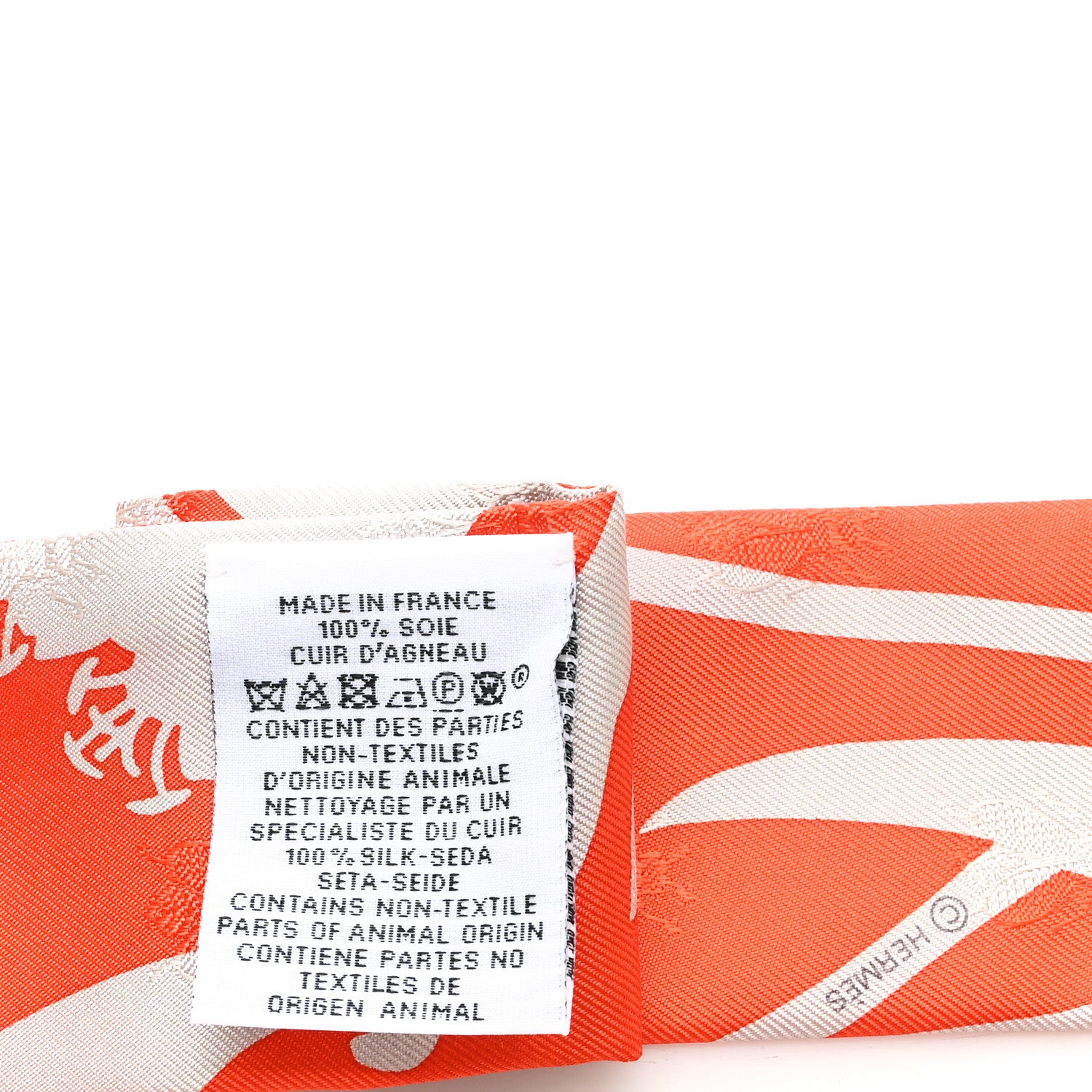 Hermes Silk Calfskin Bouquet Final Fringed Twilly Orange Gris Perle Vermillion 3 of 3