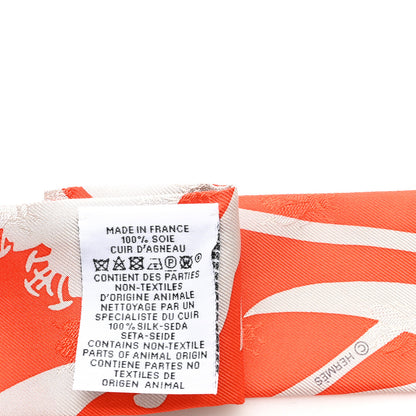 Hermes Silk Calfskin Bouquet Final Fringed Twilly Orange Gris Perle Vermillion 3 of 3