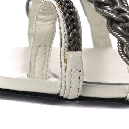 Chanel Tweed Chain Flat Sandals 37 White 11 of 12