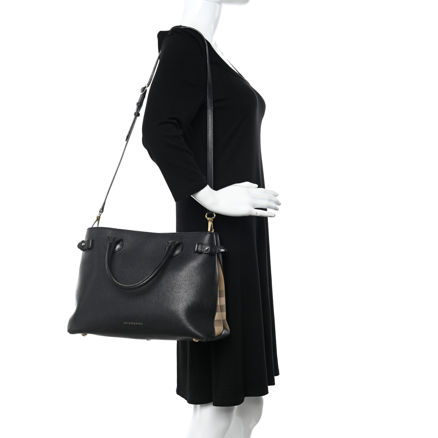 Burberry Derby Calfskin House Check Medium Banner Tote Black 2 of 28