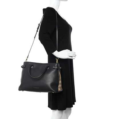 Burberry Derby Calfskin House Check Medium Banner Tote Black 2 of 28
